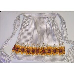 Vintage Sunflower Print Half Apron Womens OS White Yellow Retro Cottagecore